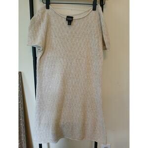 EILEEN FISHER Knit Cap Sleeve Beige 100% Linen Made in India Top S